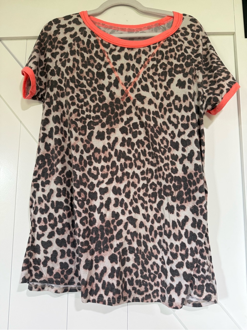 Leopard Print Short Sleeve Tee with Neon Trim